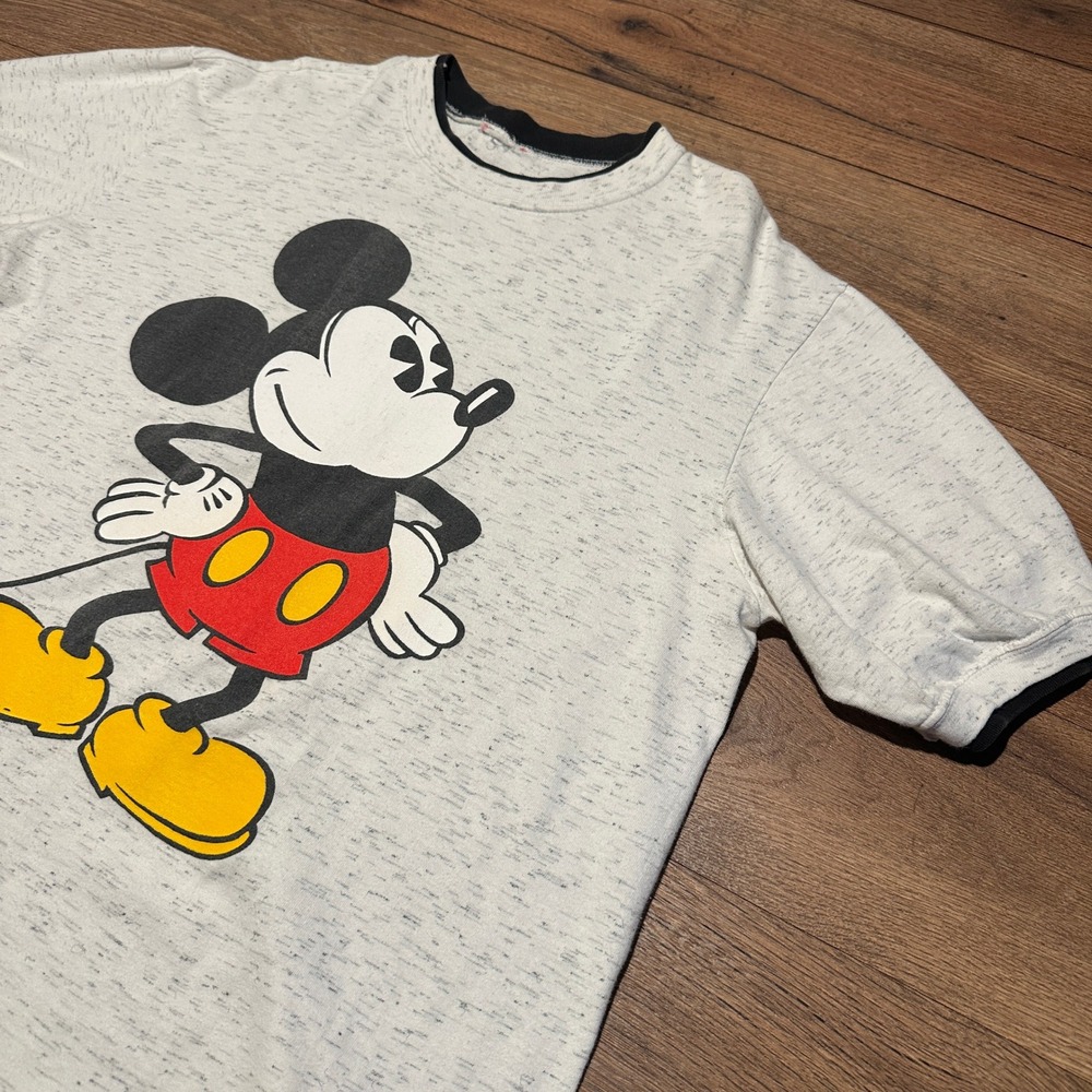 Vintage Disney Mickey Mouse Grey Ringer T-Shirt Mens XL
